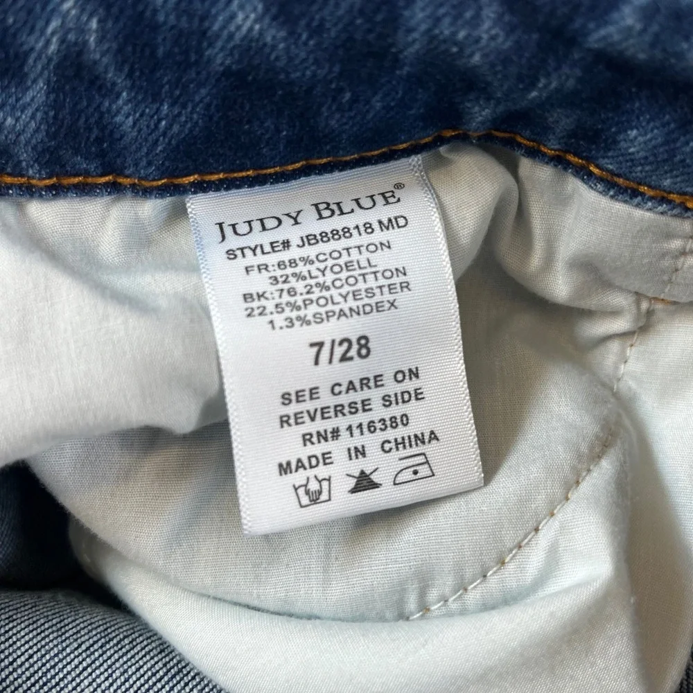 Judy Blue Boyfriend Jeans Womens 7/28 Blue Raw Hem‎ High Rise Stretch JB88818 MD